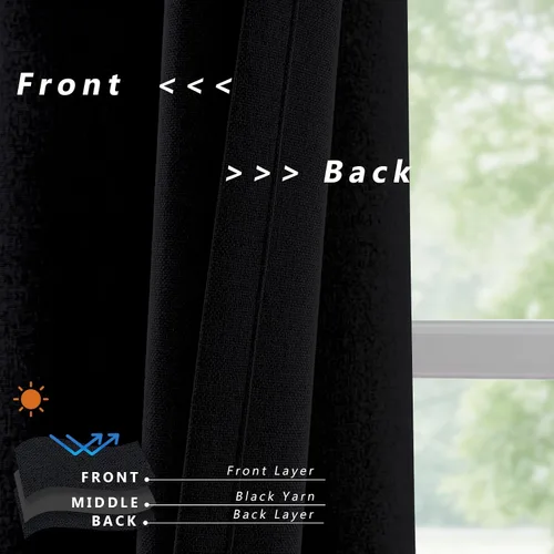 Vista 5 de Cortinas opacas 100% de lino para dormitorio, cortinas para oscurecer la habitación con pestaña trasera/bolsillo para barra, cortinas opacas