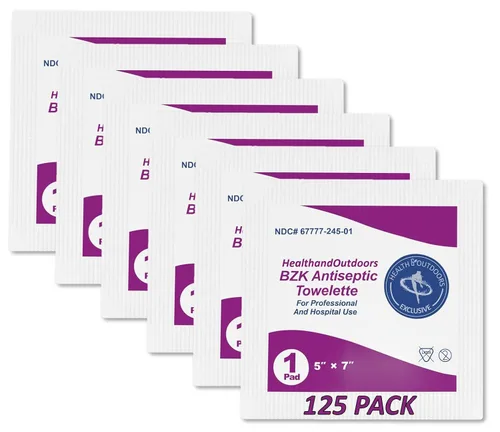 Vista 3 de BZK - Toalla húmeda antiséptica de 5 x 7 pulgadas (125 unidades) para limpieza de manos y cuerpo, sin alcohol, toallas envueltas individualmente