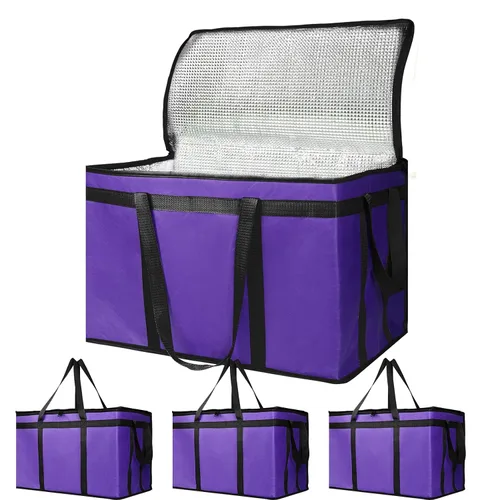 Vista 24 de Bolsa térmica, suave y aislada, bolsa de alimentos plegable para entrega de alimentos, portátil, color negro, paquete de 4, tamaño L Soft Cooler