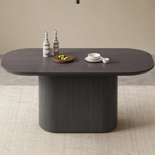 Vista 6 de Mesa de comedor ovalada de 63 pulgadas para 2-6 personas, mesa de cocina negra moderna, mesa de comedor rectangular de lujo, mesa de comedor