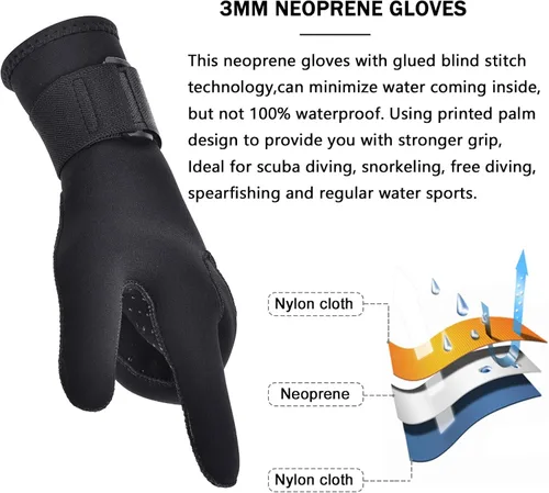 Vista 3 de Guantes de neopreno para buceo para hombres y mujeres, 0.197 in, cálidos con cinco dedos en agua fría, banda elástica para la muñeca antideslizante