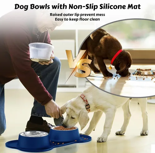 Vista 5 de AsFrost Tazones de comida para perros, cuencos de acero inoxidable para perros, juego de cuencos para agua y alimentos con alfombrilla de silicona