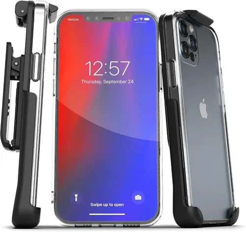 Vista 8 de Encased Funda para cinturón diseñada para iPhone 13 PRO MAX funda transparente con clip de funda (funda transparente con soporte para teléfono)