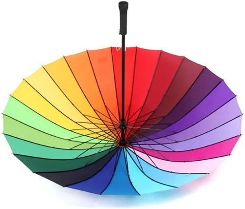 Vista 10 de 24k color arco iris paraguas moda mango largo recto anti-UV sol/lluvia stick paraguas manual grande parasol