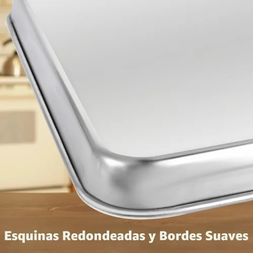 Vista 7 de Juego de bandejas para hornear de 3 piezas, bandejas para hornear de acero inoxidable resistentes, hojas para galletas y bandejas de cocina