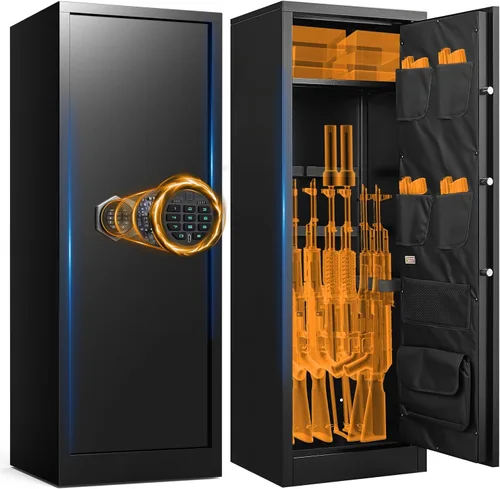 Vista 8 de Caja fuerte para armas de 2 a 3, caja fuerte para rifles y pistolas, gabinetes de armas para rifles y escopetas con alarma doble, cajas fuertes