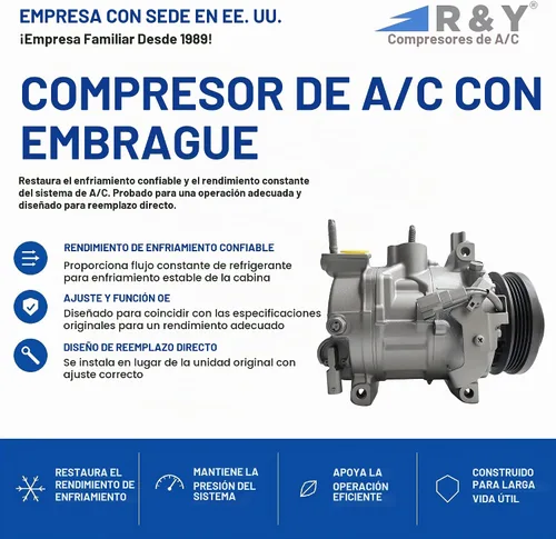 Vista 2 de Compresor de aire acondicionado automotriz RYC AFG391