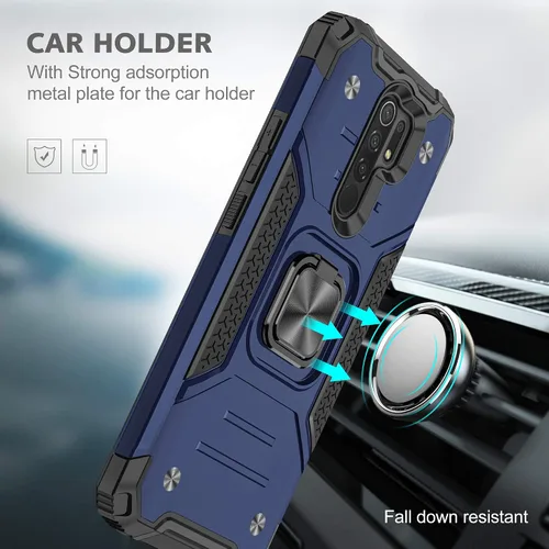 Vista 3 de Asuwish Funda de teléfono para Xiaomi Redmi 9 con protector de pantalla de vidrio templado y soporte de anillo delgado híbrido protector móvil