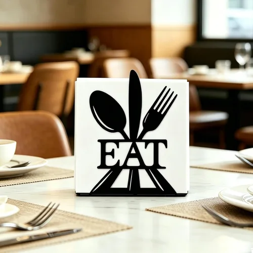 Vista 8 de Resama Servilletero de pie moderno para mesa, dispensador de servilletas de metal negro, tenedor, cuchara estilo servilletero, adecuado para cocina
