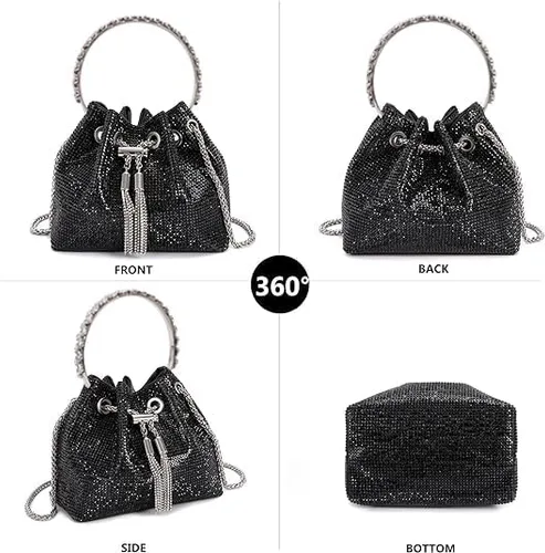 Vista 5 de Bolsas de diamantes de imitación para mujer, bolso de mano con lentejuelas brillantes, bolso de noche para boda, cóctel, graduación, fiesta, club