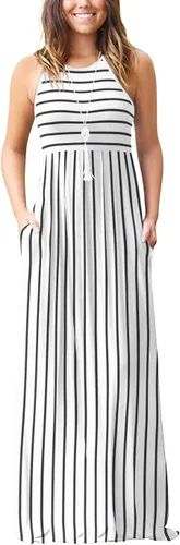 Vista 28 de DEARCASE Vestido largo de verano sin mangas para mujer, con bolsillos E10-floral Negro Azul