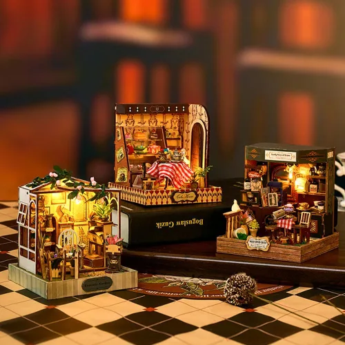 Vista 7 de Kit de rincón de libros, kit de casa en miniatura con LED, rompecabezas de madera 3D para adultos, kit de construcción de casa de muñecas, kit