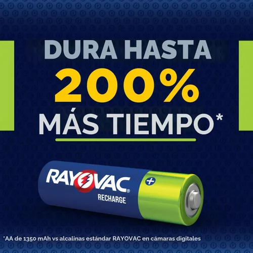 Vista 2 de RAYOVAC Baterías AA recargables (paquete de 4), baterías recargables NiMH Doble A