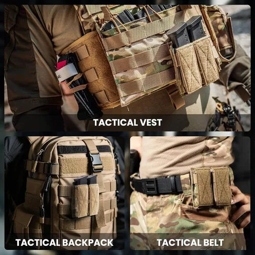 Vista 7 de OneTigris Tactical Double Pistol Mag Pouch,Open-Top Molle Mag Pouch for 9mm M4/M16/AR/AK, Magazine Pouch with Quick Release Insert