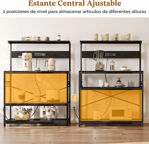 Vista 4 de SUPERJARE - Estante para panaderos con tomas de corriente, soporte para microondas de 39.4 x 14.3 pulgadas, estante de almacenamiento con estante