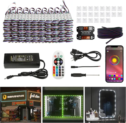 Vista 10 de BEAMNOVA Kit de luces comerciales azules de 100 pies, control remoto o de aplicación Bluetooth, transformador de fuente de alimentación de CA de 120