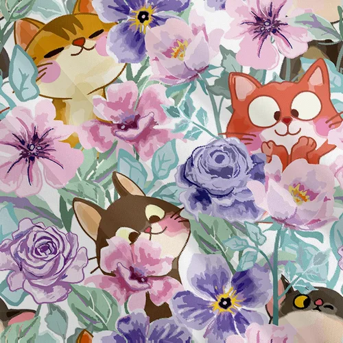 Vista 5 de Cortina de ducha con diseño de gatos, diseño floral de acuarela, diseño de animales divertidos, tela de poliéster, impermeable, 72 x 72 pulgadas