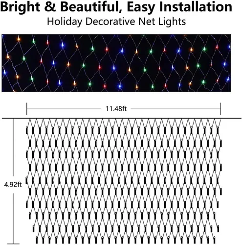 Vista 4 de LYHOPE Paquete de 2 luces LED de red de Navidad de 12 x 5 pies, 8 modos de luces decorativas de Navidad de bajo voltaje para árboles de Navidad