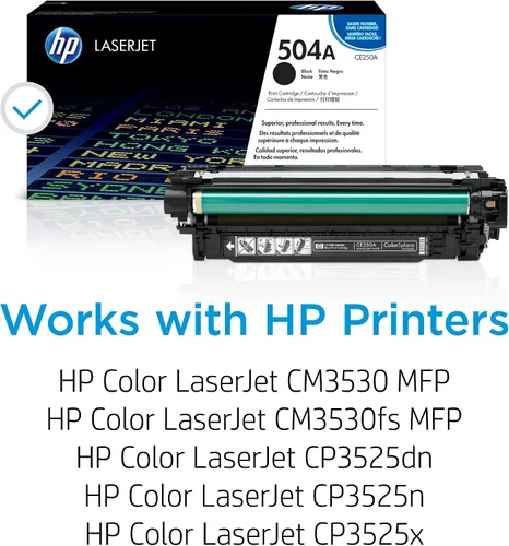 Vista 2 de HP Cartucho de tóner negro 504A Funciona con HP Color LaserJet CM3530, CP3525 Series CE250A