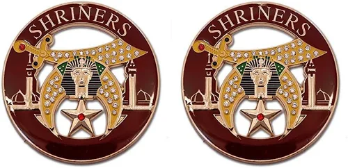 Vista 2 de Shriner Rhinestone Round Masonic Auto Emblema - [Borgoña y Oro] [3 '' de diámetro]