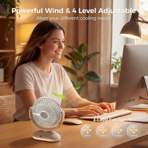 Vista 2 de TriPole Ventilador de escritorio pequeño silencioso y recargable mini Beige