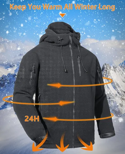 Vista 3 de TACVASEN Chaquetas tácticas con capucha para hombre, forro polar, para senderismo, caza, múltiples bolsillos