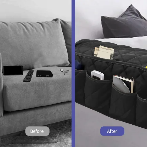 Vista 3 de MEHIDFY Organizador de sillón, organizador de reposabrazos de sofá impermeable, organizador de sillón reclinable antideslizante, soporte para mando