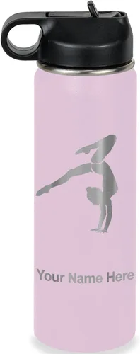 Vista 75 de LaserGram Botella de agua personalizada, soporte de mano de gimnasta, acero inoxidable de doble pared aislada al vacío con popote superior, regalo