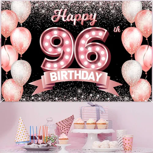 Vista 94 de Cartel de feliz cumpleaños décimo oro rosa, telón de fondo, saludos a 10 años, globos de confeti, decoración temática para niñas de 10 años