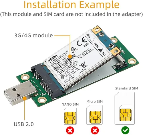 Vista 5 de Mini adaptador PCI-E a USB con ranura para tarjeta SIM para transferencia de módulo a interfaz USB