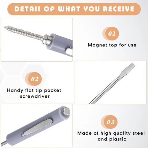 Vista 4 de Honoson 10 Piezas de Destornillador de Bolsillo Mini con Parte Superior y Clips de Bolsillo Magnéticos, Destornillador Pequeño Ranurado con Cabeza