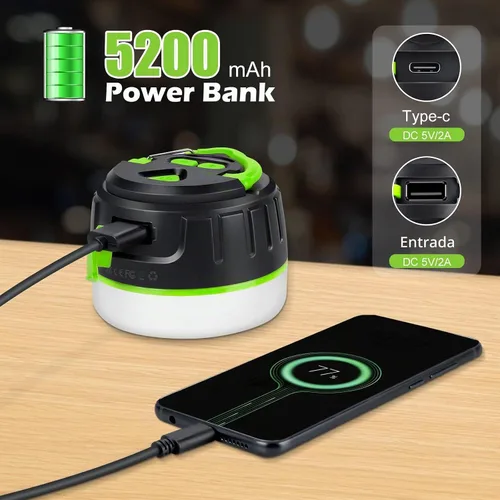 Vista 3 de Sinvitron - Linterna LED para campamento recargable con control remoto - 1000 lúmenes, 150 horas de duración, luz para tienda de campaña, 5200 mAh