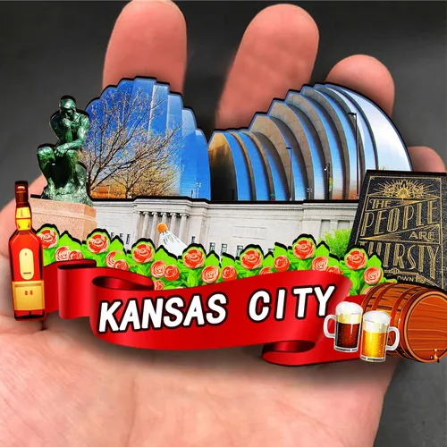 Vista 4 de Imán de madera de Kansas City de Estados Unidos, imanes 3D para nevera, recuerdos coleccionables de viaje, decoraciones hechas a mano, 2