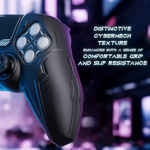 Vista 4 de PlayVital 2 Pack Silicone Skin Set for PS5 Controller - Charging Dock Compatible, Full Protection Case with Futuristic CyberMech Design, Soft Cover