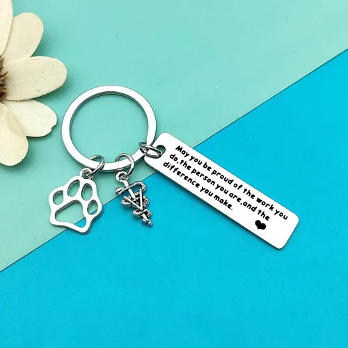 Vista 4 de Dabihu Vet Tech Keychain Veterinarian Appreciation Gifts Thank You Gifts for Veterinary Tech Coworker Animal Rescue Gifts