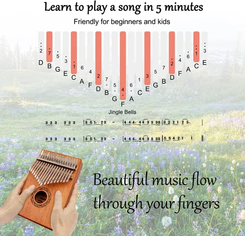Vista 3 de YUNDIE - Piano de pulgar Kalimba, portátil de 17 teclas con martillo de afinación e instrucciones, instrumentos musicales, regalo de cumpleaños