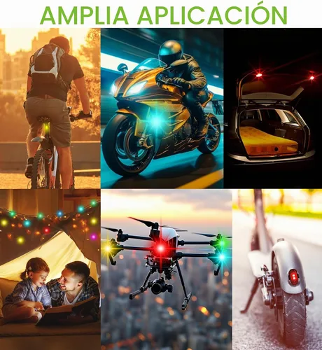 Vista 4 de Luces estroboscópicas inalámbricas con control remoto, motocicleta, coche, LED, 8 colores, anticolisión, carga USB, impermeables, luces de Paquete