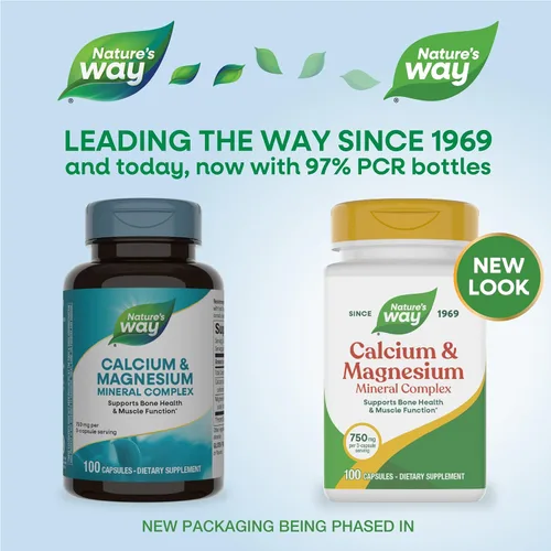 Vista 2 de Nature's Way Complejo mineral de calcio y magnesio, apoya la salud ósea y la función muscular,* 750 mg por porción de 3 cápsulas, 100 cápsulas