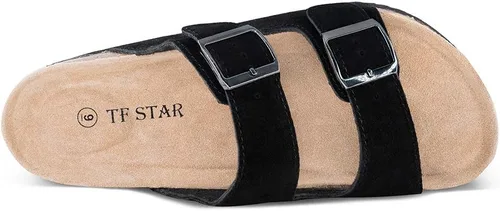 Vista 5 de TF STAR Sandalias de cuero de vaca para hombre, hebilla ajustable de 2 correas, pantuflas informales, plantilla de corcho deslizante