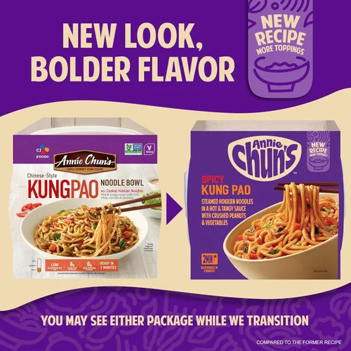 Vista 4 de Tazón de fideos Annie Chun's sabor Kung Pao Vegano, estable, 8.5 oz (paquete de 6), comida preparada para microondas de estilo chino