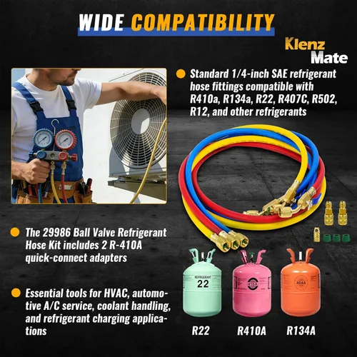 Vista 5 de Mangueras HVAC 29986 Plus II de 1/4 pulgadas, ranura de alivio de presión personalizada, adaptador de conversión R-410A, mangueras compactas