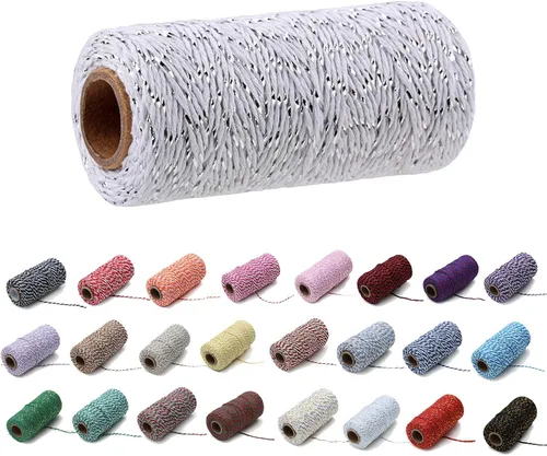 Vista 16 de 1 rollo de cuerda de algodón colorida de 0.0787 in de 109 yardas, cuerda para panaderos, manualidades DIY, envoltura de regalos, Navidad, boda #02