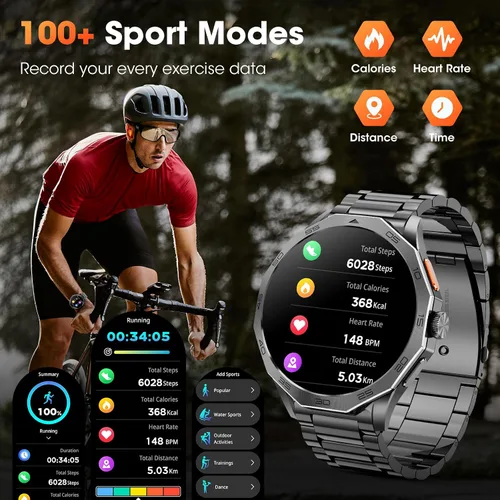 Vista 9 de Reloj inteligente militar para hombre, pantalla HD Ultra de 1.85 pulgadas, pantalla táctil, batería de 710 mAh, relojes inteligentes para Android