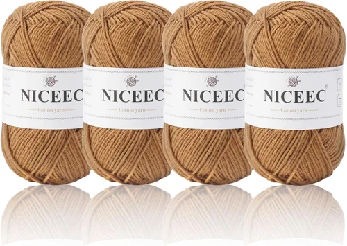 Vista 24 de NICEEC 4 madejas de hilo de algodón suave para bebé, 4 capas, manualidades DIY, peso fingering, hilo para manta para ganchillo y tejido, total 700