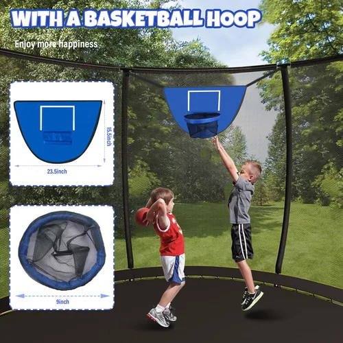 Vista 2 de Kiivakii Trampolín de 12, 14, 16 pies, trampolines grandes para exteriores para niños y adultos, trampolines recreativos con aro de baloncesto