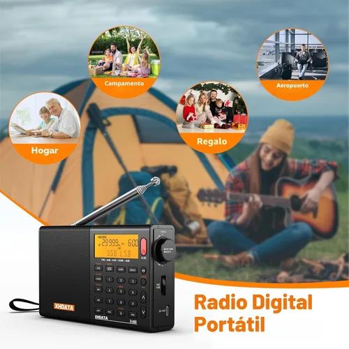 Vista 5 de XHDATA D808 Radio Portátil AM FM SW LW Banda Aérea de Onda Corta SSB RDS Radio Digital Multi Banda con Altavoz, Pantalla LCD, Despertador, Antena
