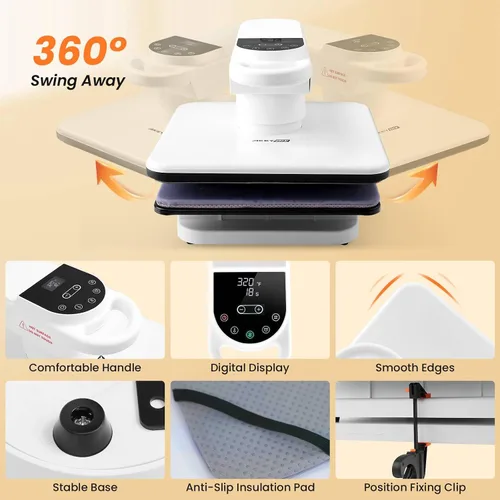 Vista 9 de AKEYDIY Prensa de calor de 15 x 15, máquina de prensa de calor automática de doble estación para camisetas, prensa digital de sublimación