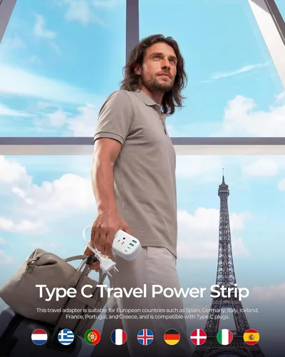 Vista 2 de LENCENT Adaptador de enchufe de viaje europeo con estuche, adaptador