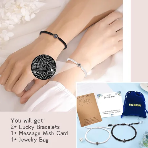 Vista 6 de BOCHOI Pinky Promise Pulseras a Juego a Distancia para Parejas Mejor Amigo BFF Pulsera de Amistad Madre Hijo Hija Niño Niña Él Ella Novia Novio
