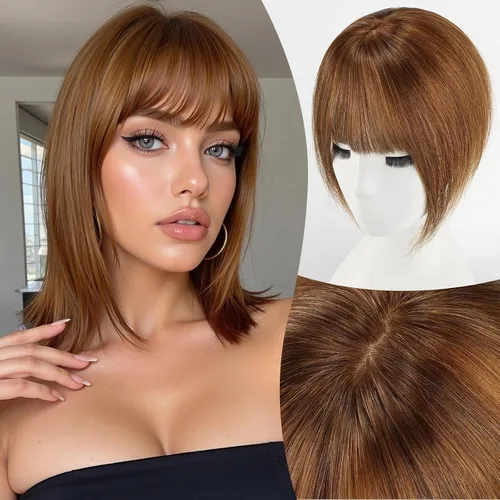 Vista 5 de EMMOR Flequillo con clip, flequillo de cabello 100% humano con 3 clips antideslizantes, extensiones de cabello superior de cobertura de 360°